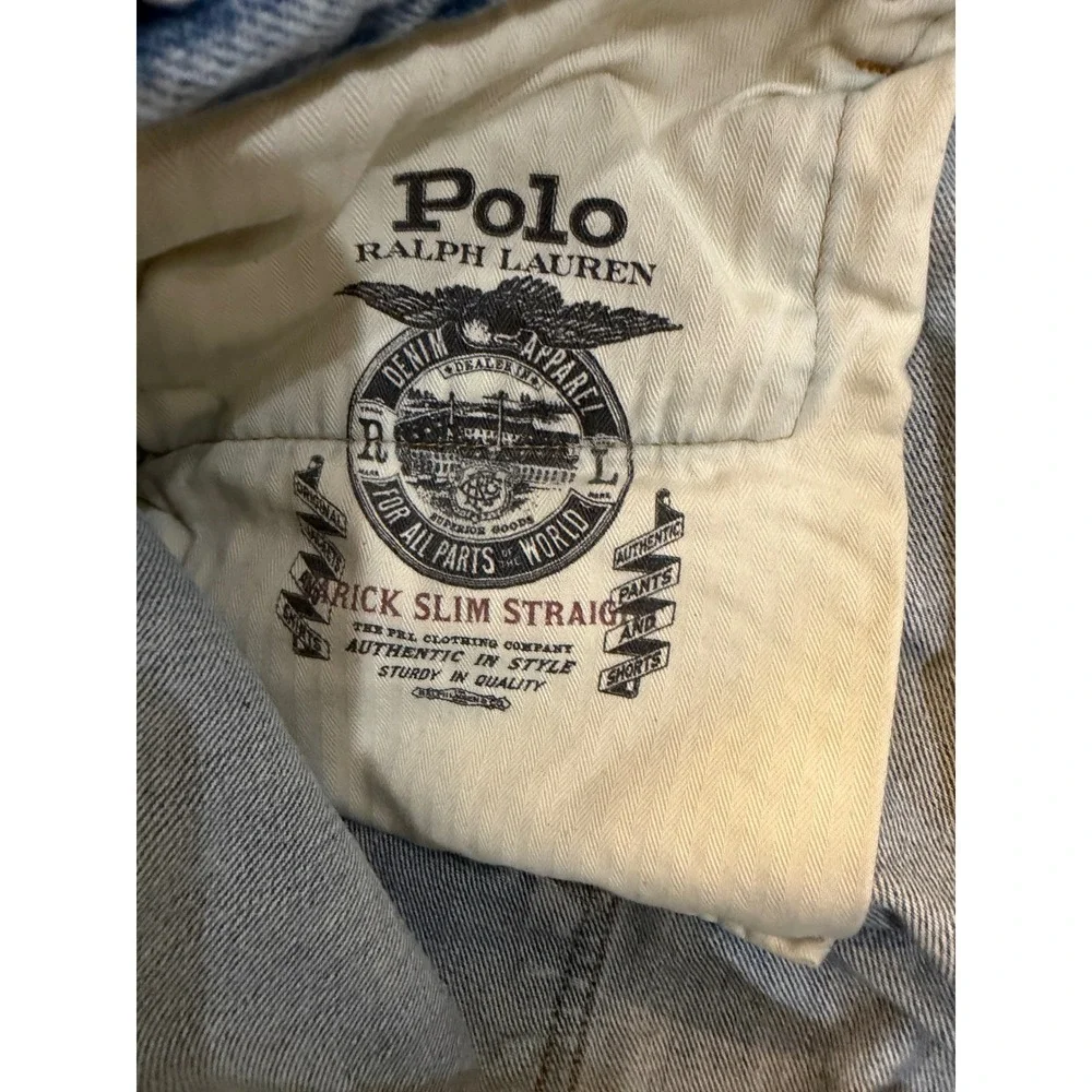 Polo‎ Ralph Lauren Varick Slim Straight Distressed Light Wash Blue Jeans 36x32